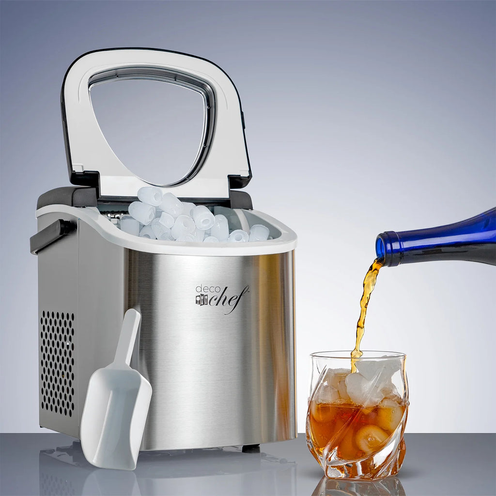 Deco Compact Countertop Ice Maker, 26LBs in 24HRs, 9 Bullet Ice Cubes Ready in 6 Minutes, Stainless Steel