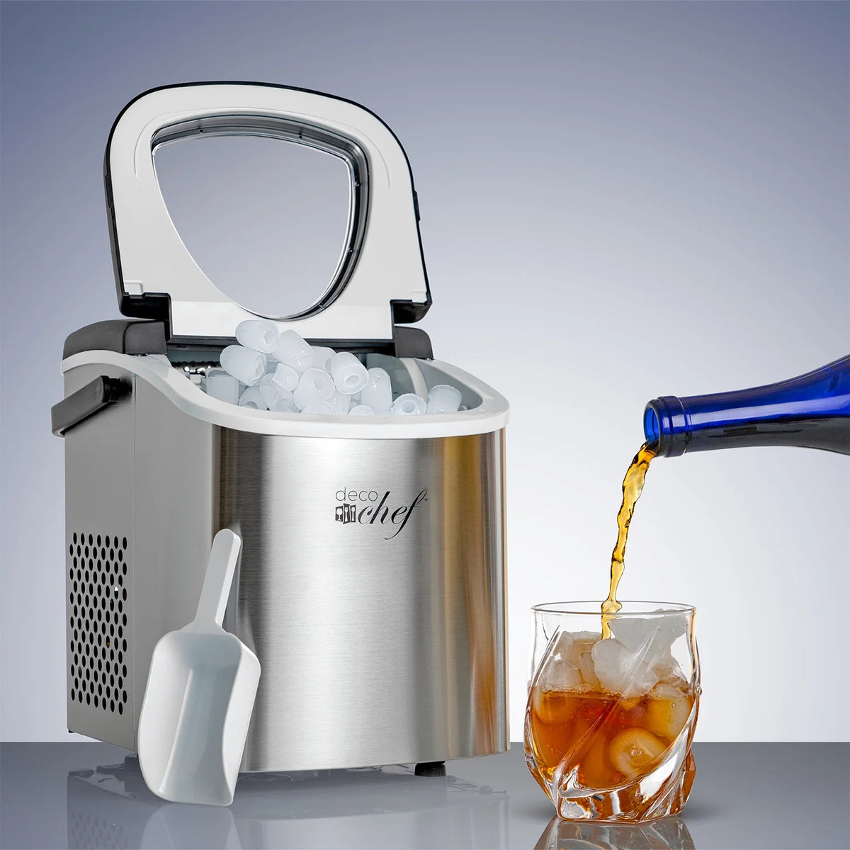 Deco Compact Countertop Ice Maker, 26LBs in 24HRs, 9 Bullet Ice Cubes Ready in 6 Minutes, Stainless Steel