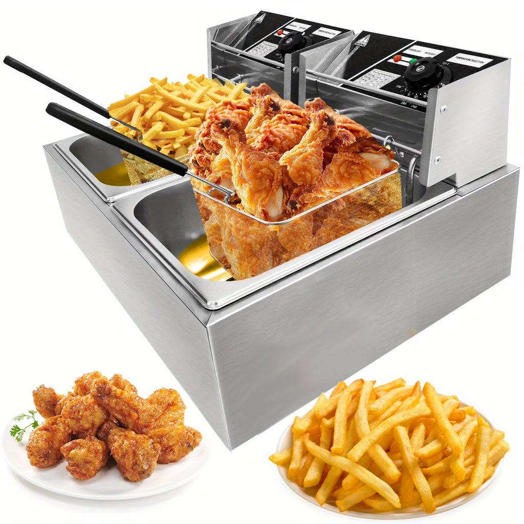 12L Stainless Steel Commercial Electric Deep Fryer - Large Capacity Countertop Fryer with Removable Tank and Lid for Easy Cleaning - Perfect for Restaurants, Cafes, and Home Use