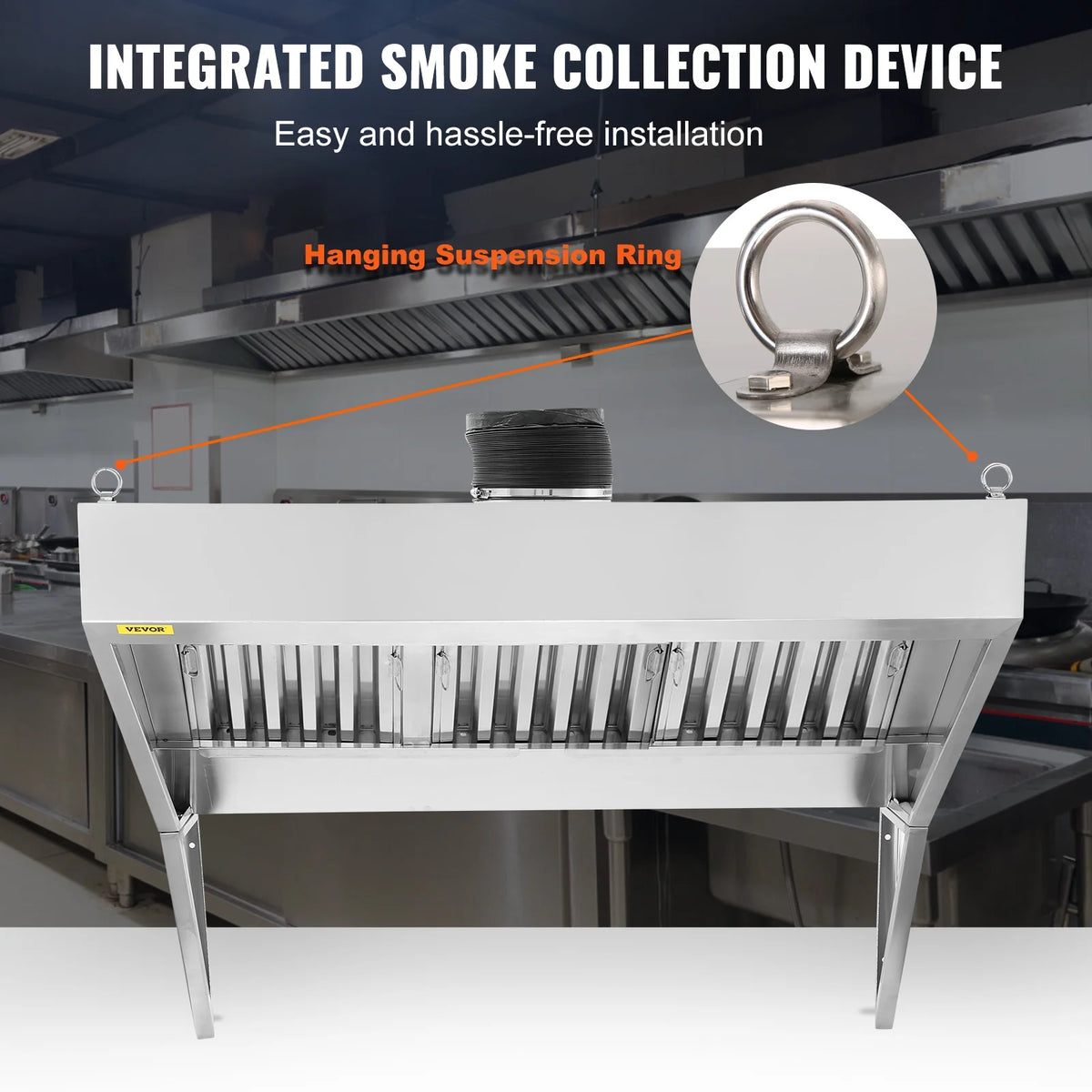BENTISM Commercial Exhaust Hood 8ft Food Truck Hood Exhaust 201 Stainless Steel