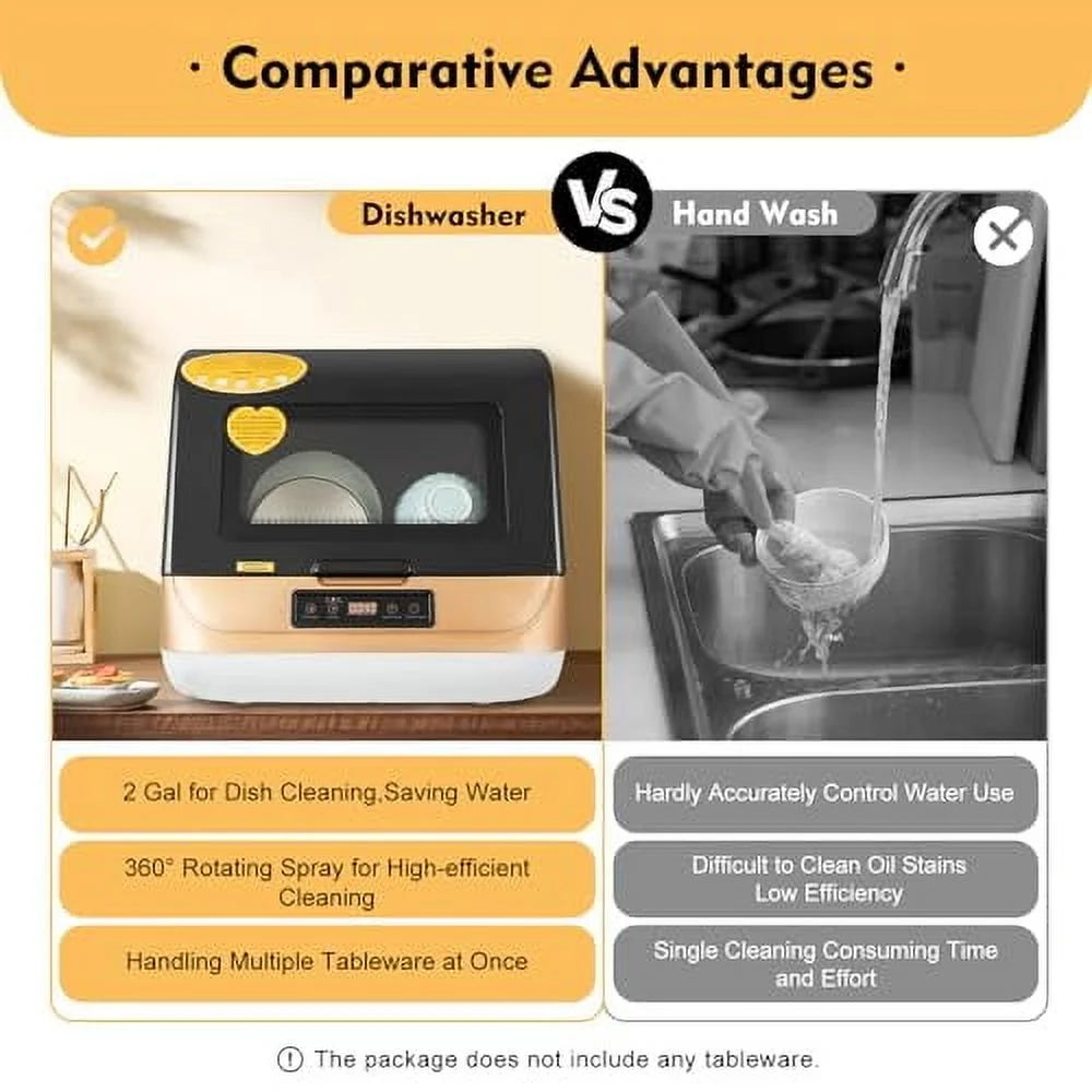 Portable Countertop Dishwasher 800W 110V 3 Washing Programs Dish Washer with Enhanced Dryingm 7.8-Liter Mini Dishwasher Automatic Dishwashing Machine for Restaurants, Kitchens, Cafeterias