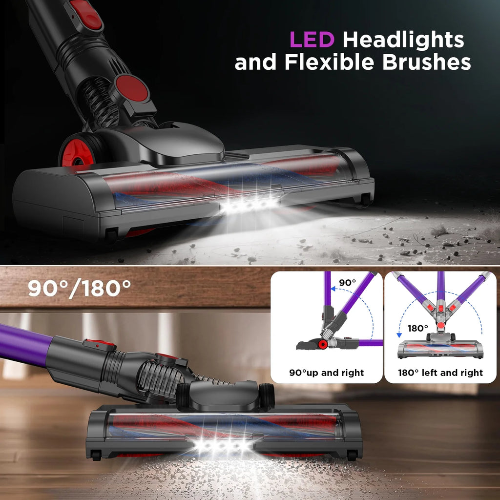KANFUAQ Cordless Vacuum Cleaner, 38000PA/450W 50min 2500mah for Home Pet Hair Carpet Wood Floor