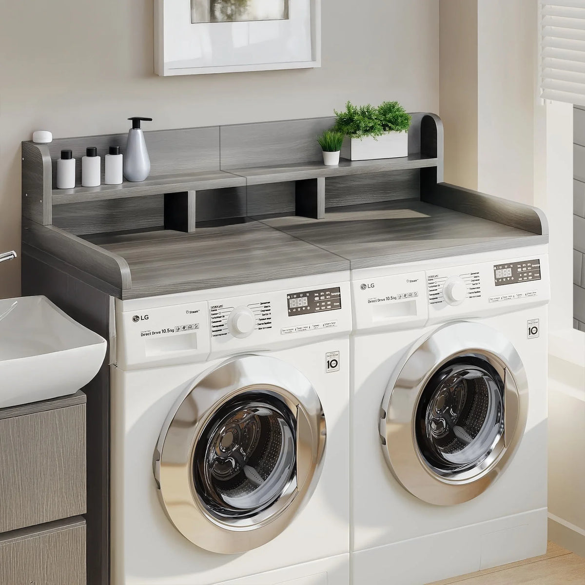 Washer Dryer Countertop with Non-slip Pads,Depth Double Layer Organizer for Washer and Dryer Laundry Hamper Counter Storage,Gray�� Matte