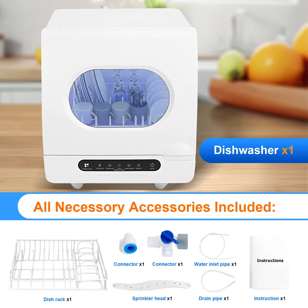 Portable Countertop Dishwasher, 5 Washing Programs and High Temperature ,White
