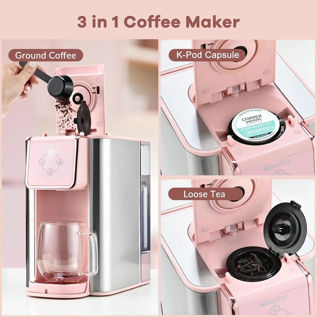 Mecity Coffee Maker 3 in 1 Single Serve Coffee Machine, Compatible with K cup Capsules, Instant Coffee Pot, Tea maker, 6,8,10 Oz Cup, Removable 50 Oz Water Reservoir, 120V 1150W