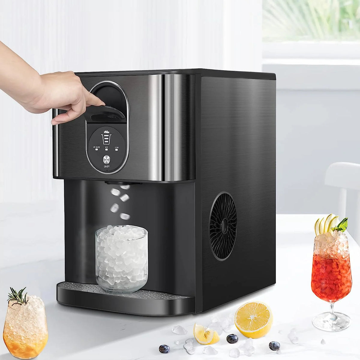 Auseo Ice Maker Countertop with Soft Chewable Ice, 44 Lbs/24H, Self-Cleaning, One-Click Operation for Home/Party(Black)
