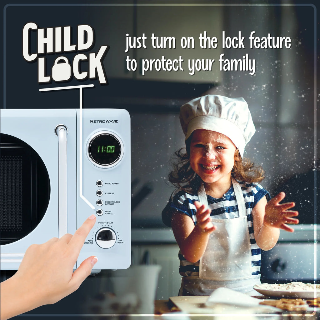 Nostalgia Retro Compact Countertop Microwave Oven - 0.7 Cu. Ft. - 700-Watts with LED Digital Display - Child Lock - Easy Clean Interior - Orange
