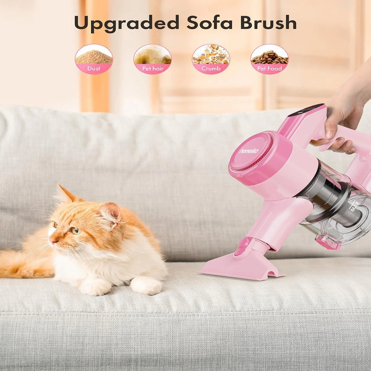 Homeika Cordless Vacuum Cleaner, 300W 23KPa Powerful Suction Vacuum with LED Display, 3 Suction, 48mins Runtime, Lightweight Stick Cleaner with Sofa Brush for Hard Floor/Carpet/Pet Hair/Car, Black