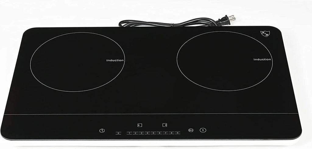 K&H 2 Burner Double Dual 24 Inch Induction ULTRA SLIM Electric Stove Top Ceramic Cooktop White 120V 1800W IN-DD18-120S