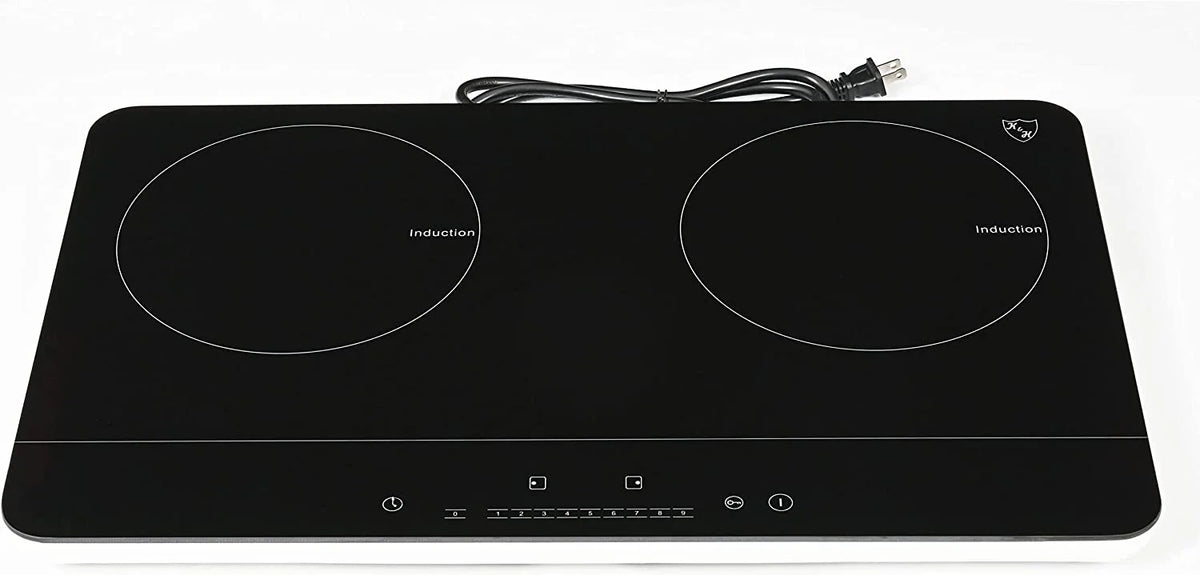 K&H 2 Burner Double Dual 24 Inch Induction ULTRA SLIM Electric Stove Top Ceramic Cooktop White 120V 1800W IN-DD18-120S