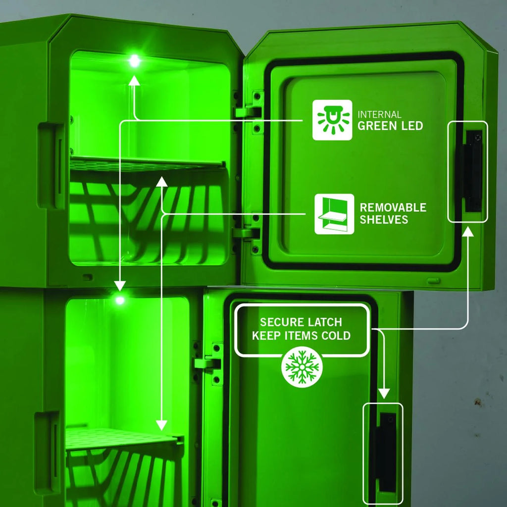 Minecraft Creeper Mini Fridge 2 Door, 8L, Green, 25.2" H 9.5" W 9.1" D