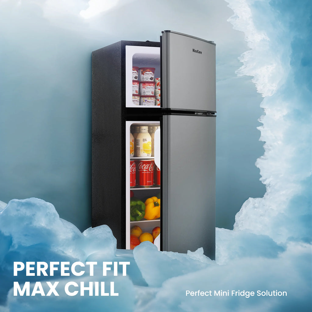 MaxKare 3.6 Cu.ft Mini Fridge with Freezer 2-Door Compact Refrigerator for Dorm, Office, Bar, RV, Bedroom, Silver