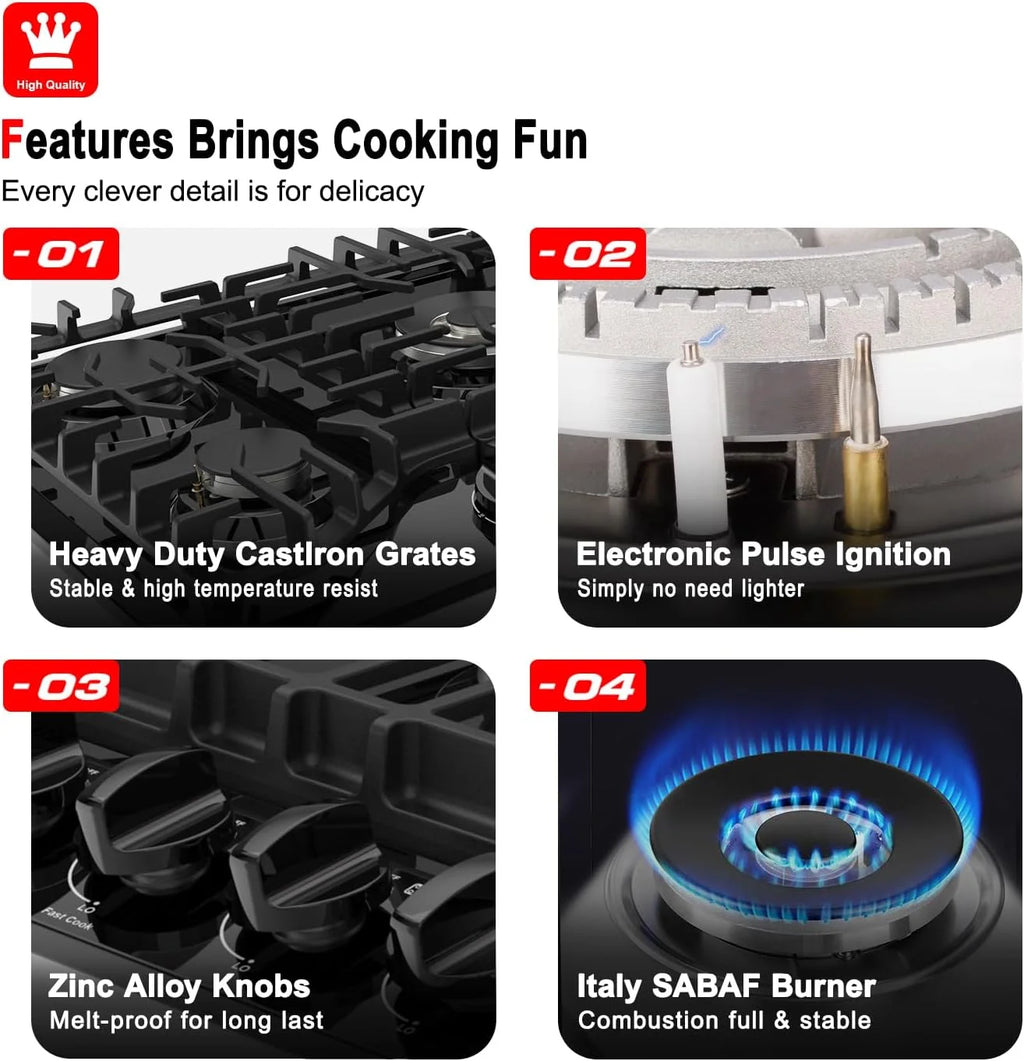 Gasland Chef  30" 5 Burners 30" Gas Cooktop, Stovetop, NG/LPG,Stainless Steel, Auto Ignition