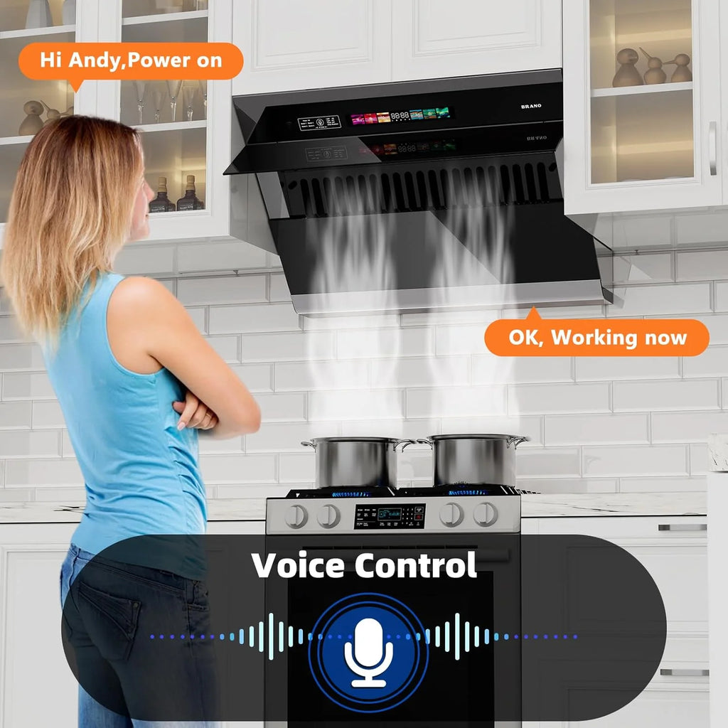 Range Hood 30 inch with 900CFM, Voice/Gesture Sensing/Touch Control Panel, Unique Side-Draft Design for Under Cabinet Modern Kitchen Hood, Ducted/Ductless Convertible