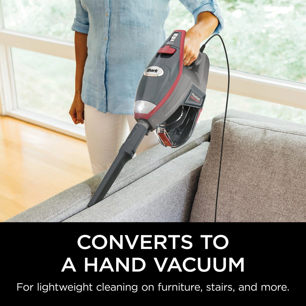Shark Rocket Pro Corded Stick Vacuum, Removable Hand Vacuum, Hardwood Floors and Carpet, Advanced Swivel Steering, Pet-Friendly, XL Capacity, Ultra-Lightweight, HV370 Comet Red