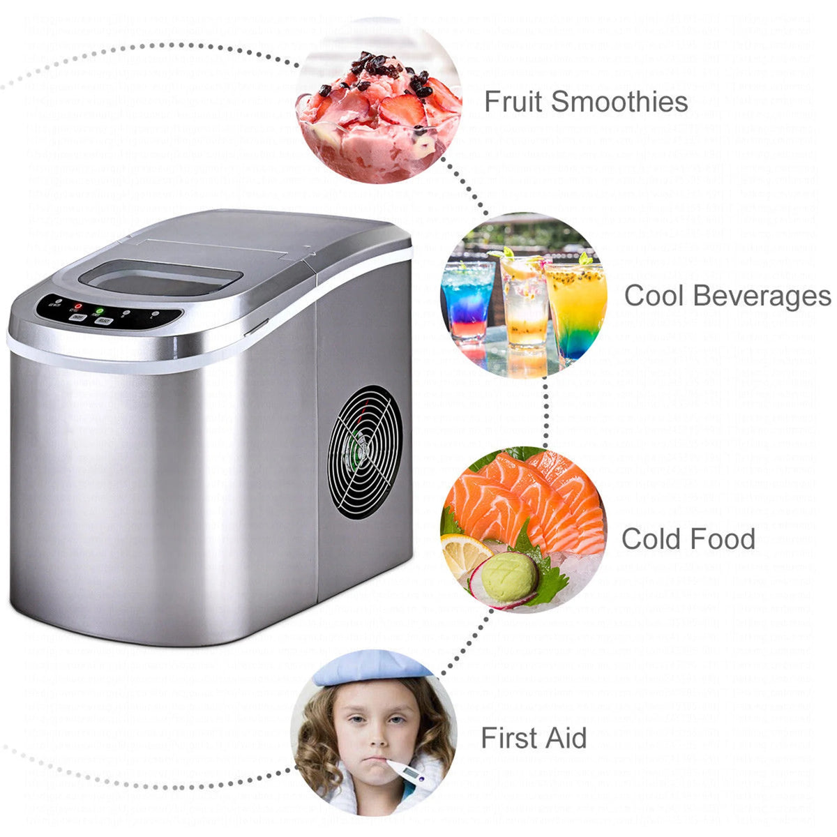 Costway Silver Portable Compact Electric Ice Maker Machine Mini Cube 26lb/Day