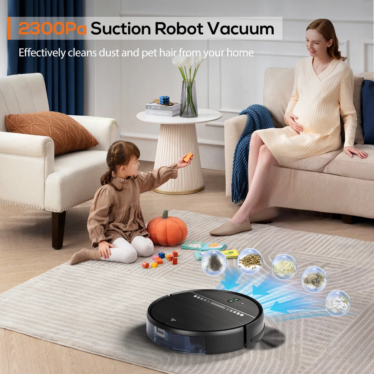 GOOVI Robot Vacuum Cleaner, Robot Vacuum Mop Combo, With Alexa/WiFi/App Connection, for Pet Hair, Hard Floor