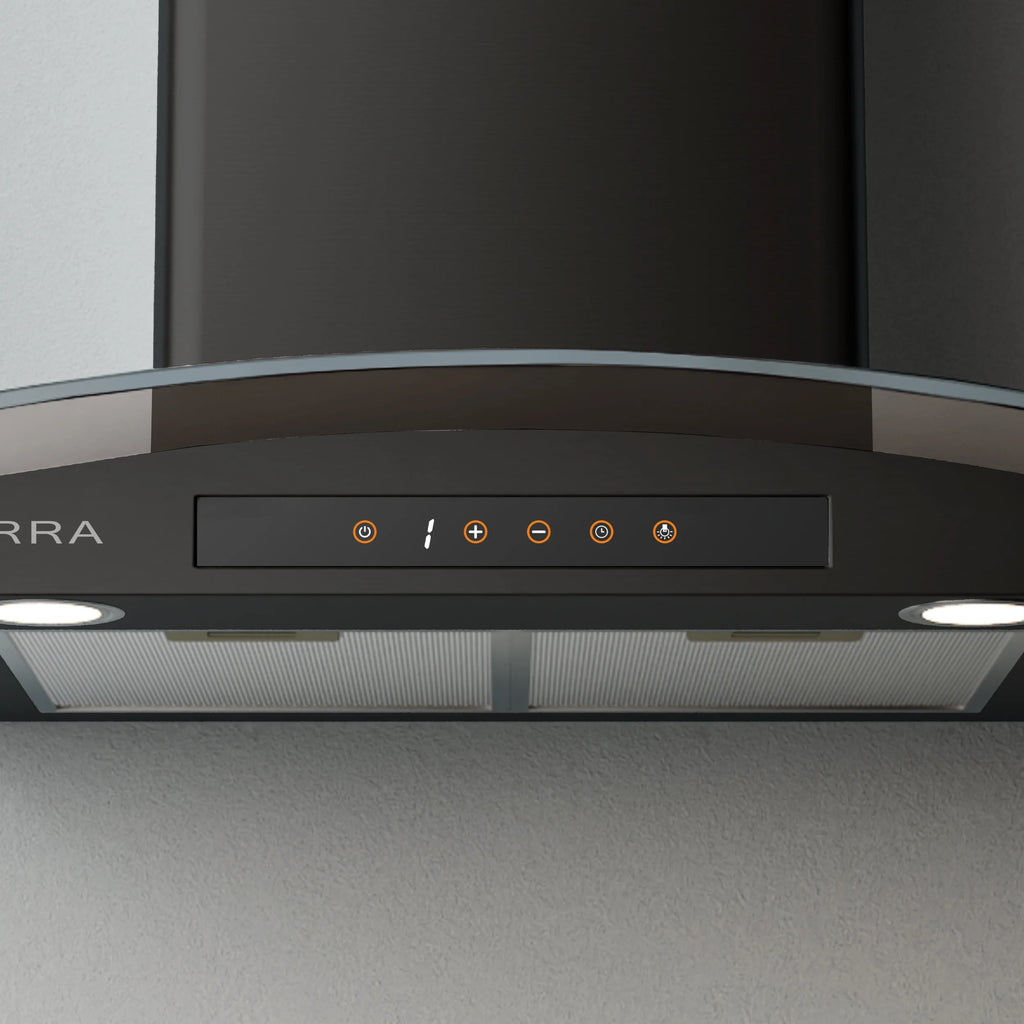 CIARRA Wall Mount Range Hood 30 inch with Tempered Glass 450 CFM Kitchen Vent Hood Ductless Ducted Convertible CAS50275