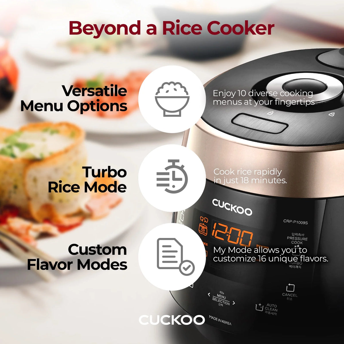 CUCKOO CRP-P1009SB 10-Cup (Uncooked) Heating Pressure Rice Cooker & Warmer with Nonstick Inner Pot