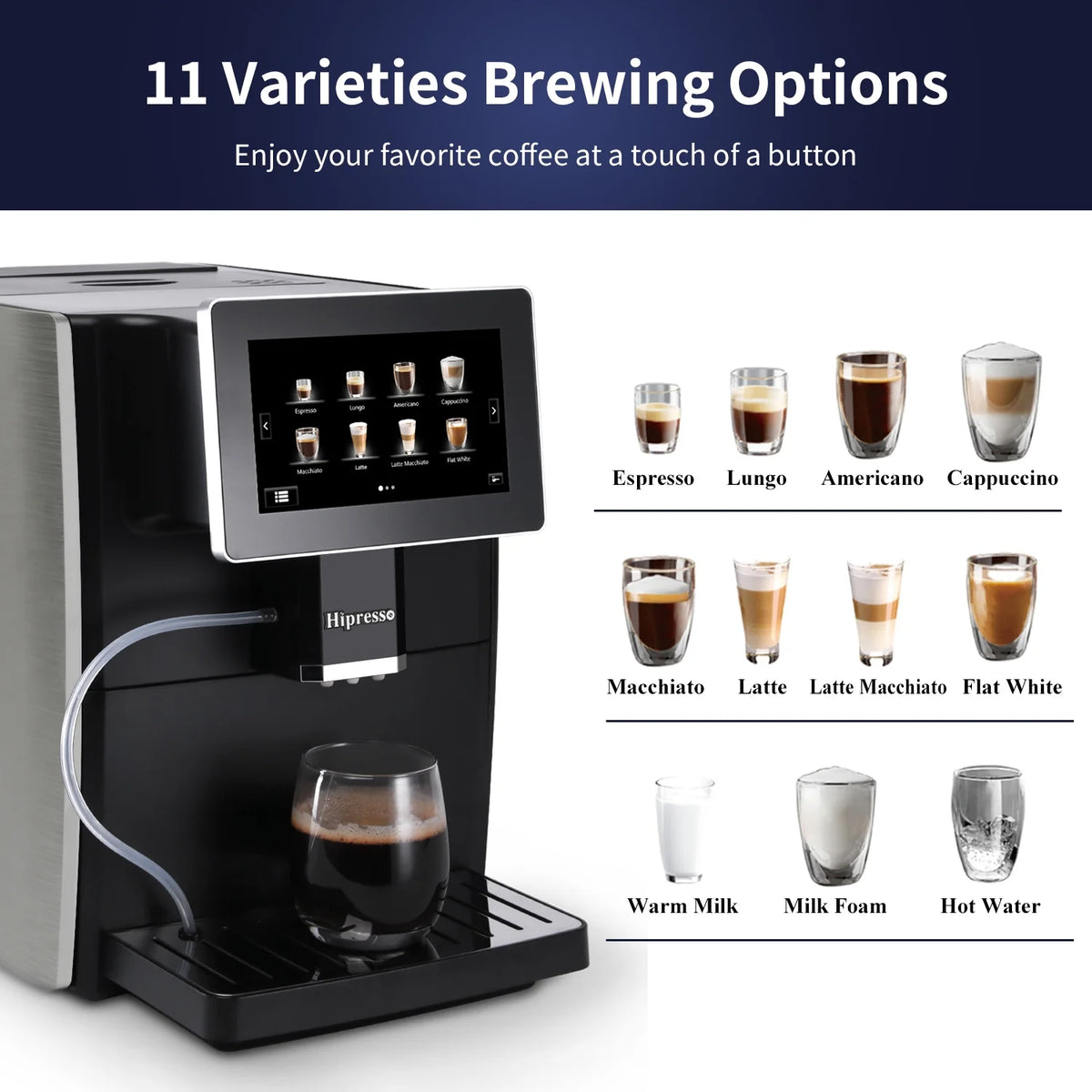 Hipresso CM-1001 Programmable Super-automatic Espresso Coffee Machine with Large 7 inches HD TFT Display