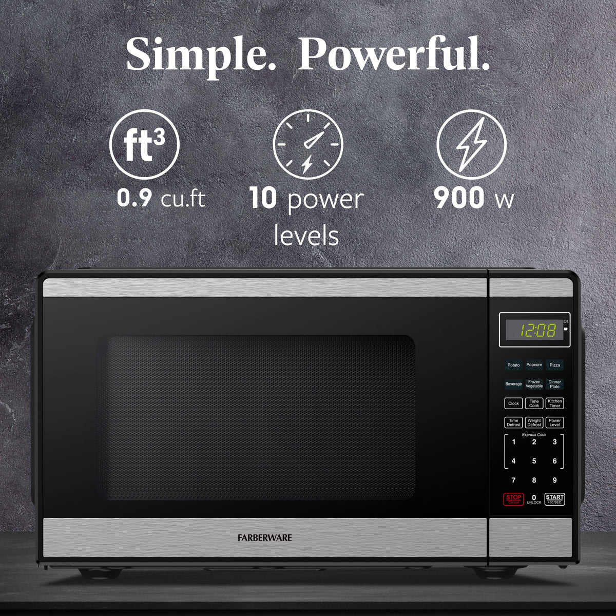 Farberware Countertop Microwave Ov 1100 Watts, 2.2 cu ft - Smart Sensor With LED Lighting and Child Lock - Perfect for Apartments and Dorms - Easy Clean Black Interior, Stainless Steel