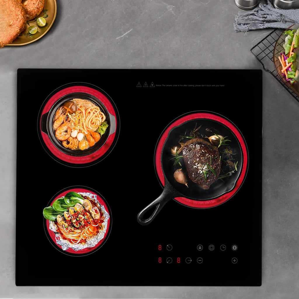 Electric Ceramic Cooktop, 24inch 3 Burners Electric Cooktop with Time Adjustable Function 9 Heating Levels Electric Stove Top