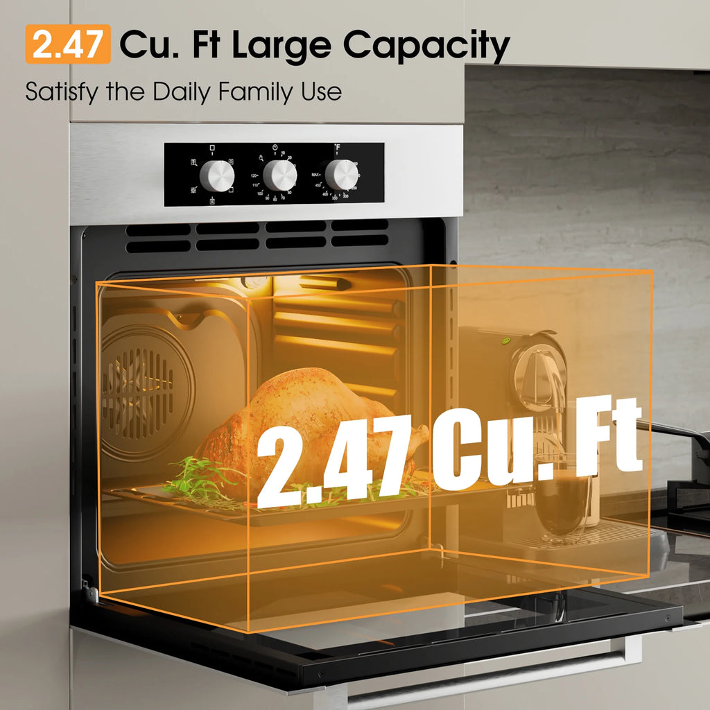 Costway 24'' Single Wall Oven 2.47Cu.ft Built-in Electric Oven 2300W w/ 5 Cooking Modes