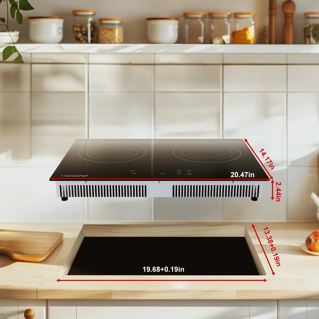 Double Induction Cooktop 1800W Induction Stove Top 2 Burners for Cooking, Sumaki Built-in Electric Cooktops With 9 Power Levels