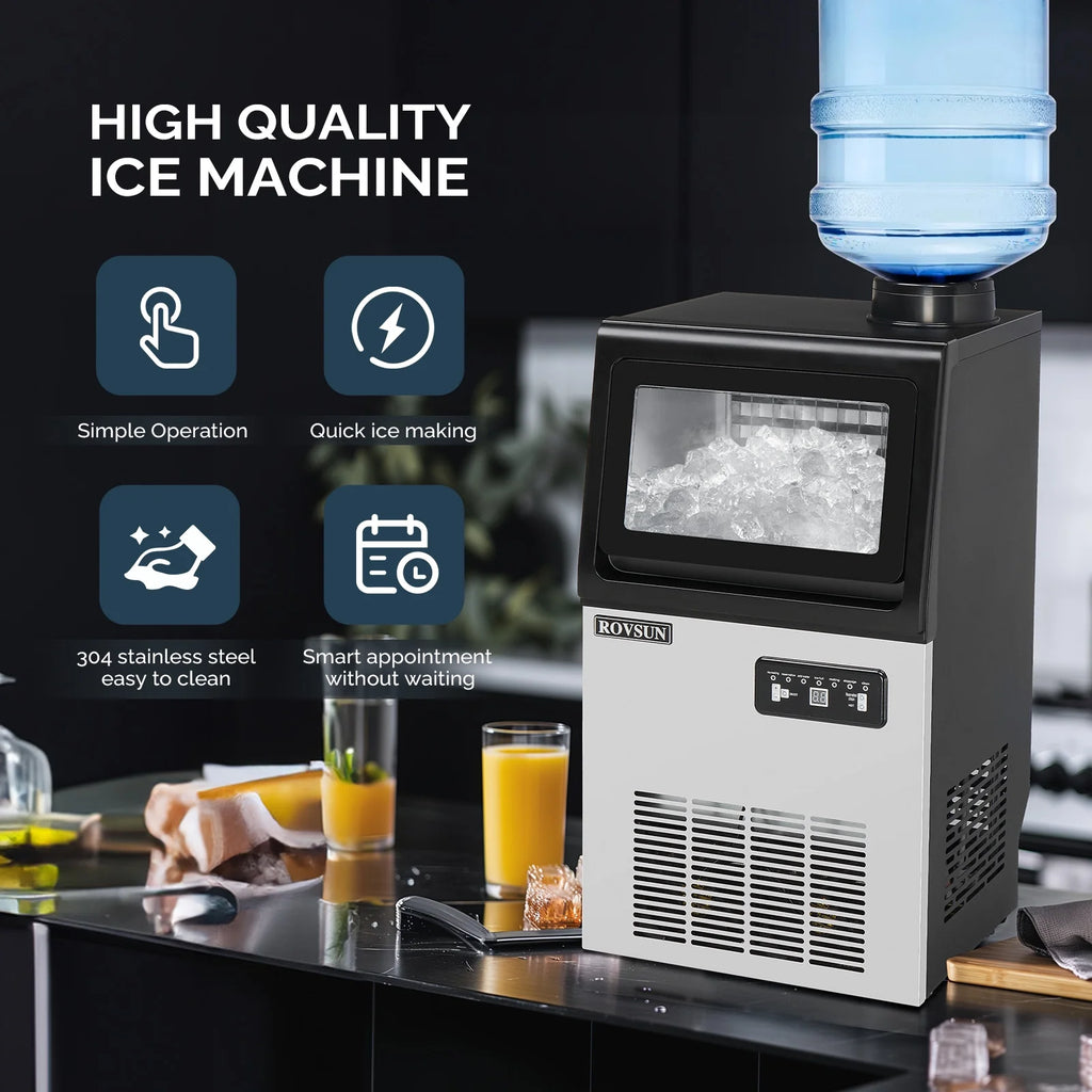 ROVSUN Ice Maker Machine 90 lbs/24H Capacity Freestanding & Countertop, Stainless Steel
