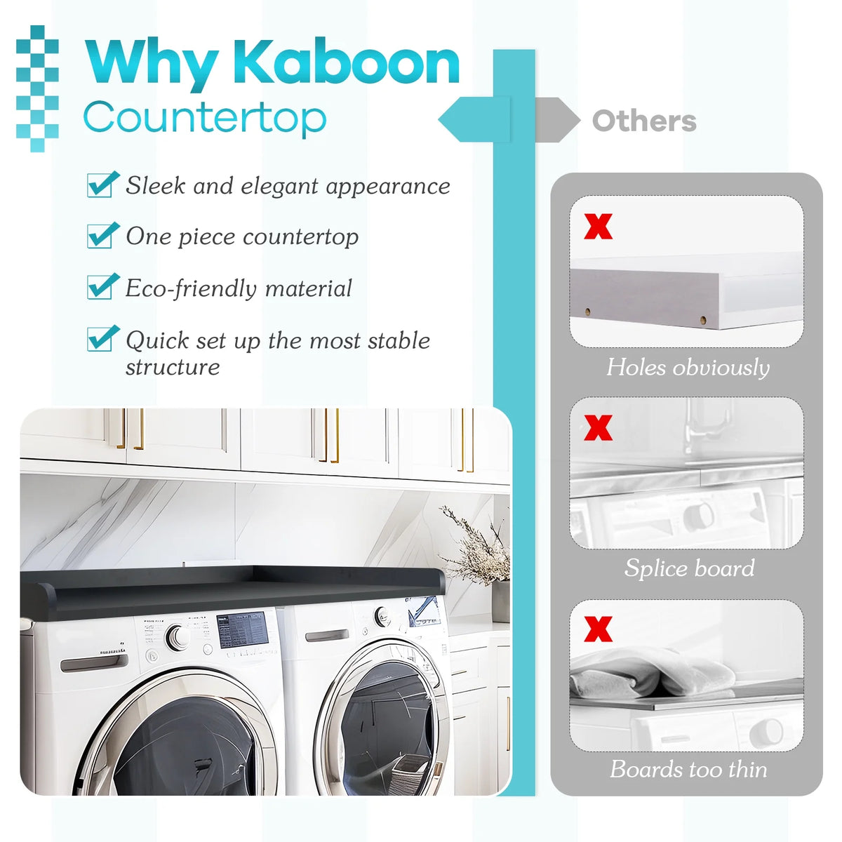 Kaboon Washer Dryer Countertop with Edge Rails, 27.5" x 54", Light Walnut