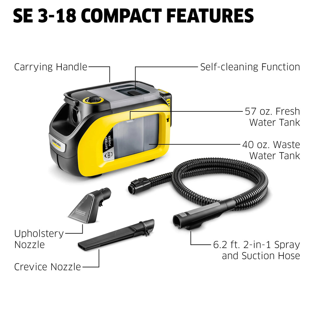 Karcher Cordless Carpet and Upholstery Cleaner, SE 3-18 , Spot Cleaner - Tool Only
