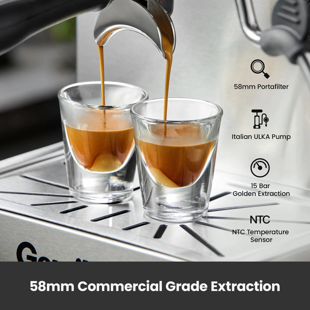 Gemilai G3005E Espresso Machine, Professional Espresso Maker With Milk Frother Steam Wand & 57oz Water Tank, Espresso Maker With 1500W Fast Heating For Latte Macchiato Cappuccino, Brushed Stainless S