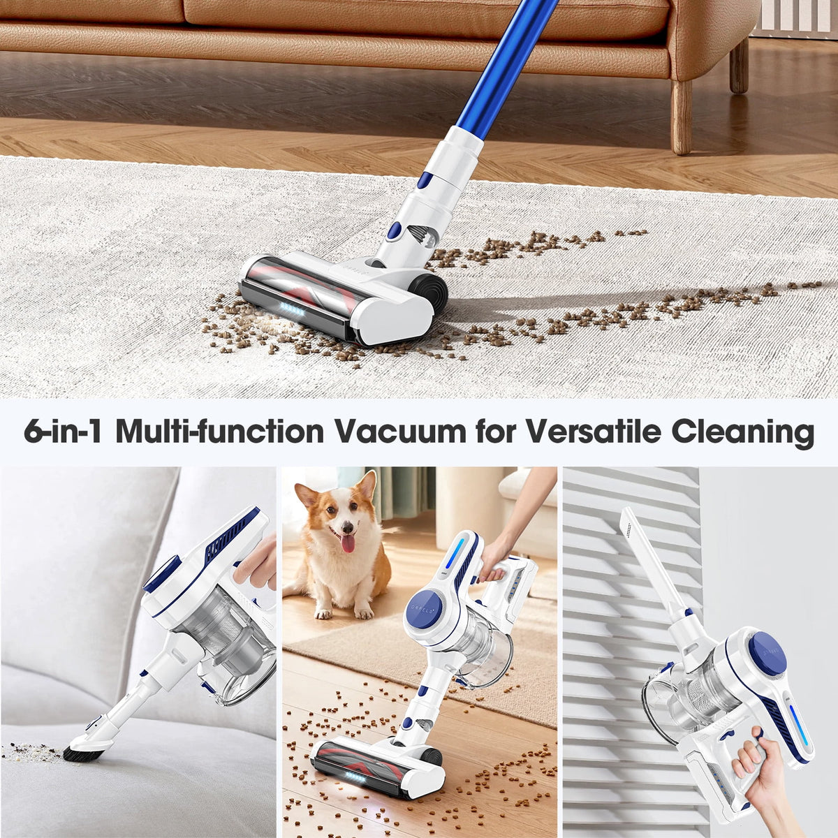 ORFELD Cordless Vacuum Cleaner, 40KPa 50mins Stick Vacuum Lightweight for Hardwood Carpet Pet, V19