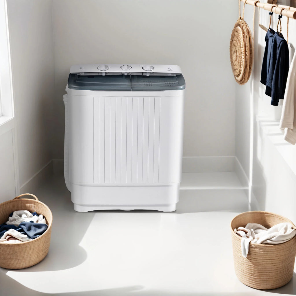 Dimedeal Portable 18lbs Twin Tub Mini Washing Machine, 11lbs Washer & 7lbs Spinner with Drying Rack & Hangers