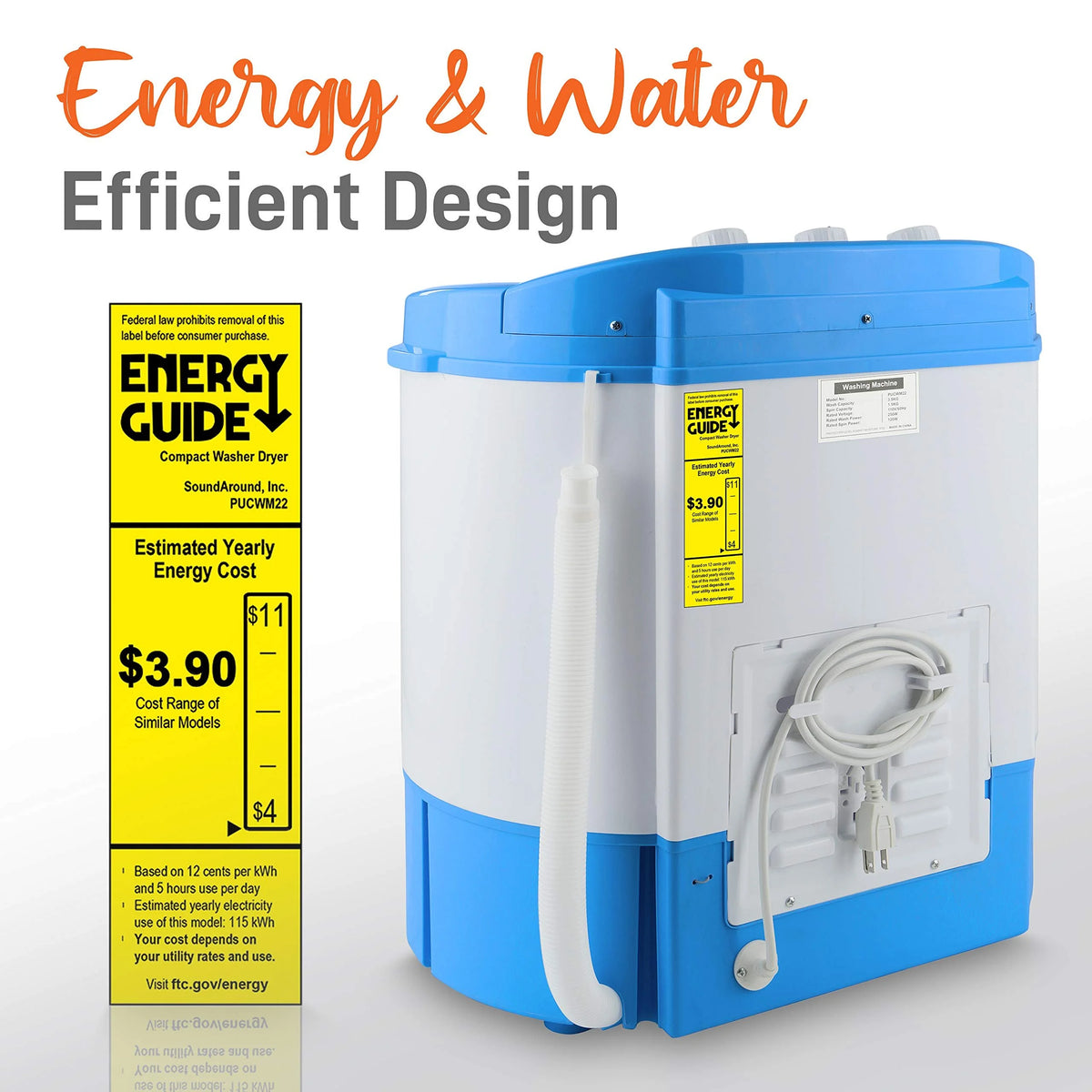 Pyle 2-in-1 Portable Compact Top Load Washing Machine with Spin Dryer
