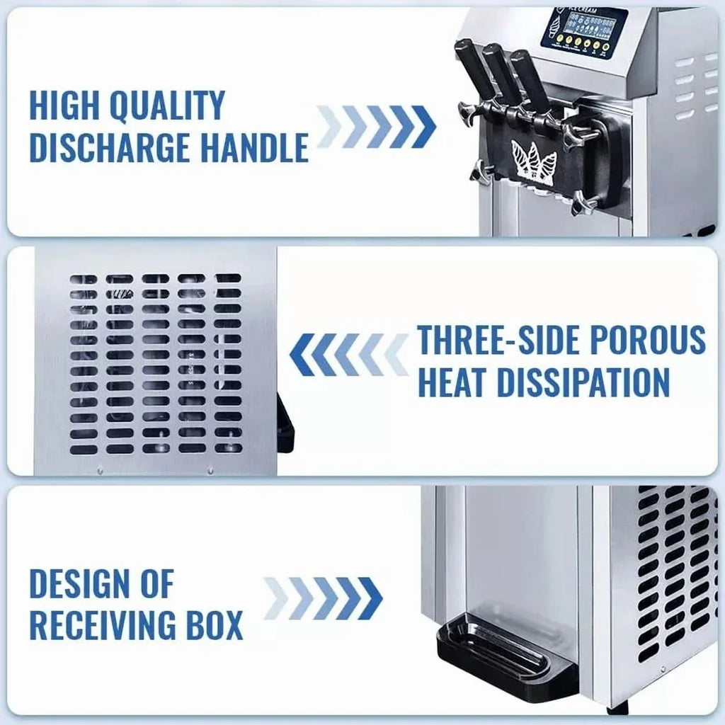 SHENGJINSH Pre-cooled Commercial Ice Cream Machine, 3 Flavors Countertop Soft Serve Ice Cream Maker