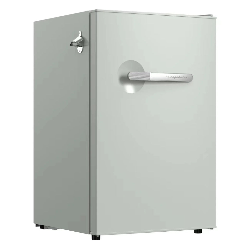 Frigidaire 4.5 cu. ft. retro compact fridge built-in side bottle opener W: 21.65" x L: 22.24" X H: 32.91" (Azure)