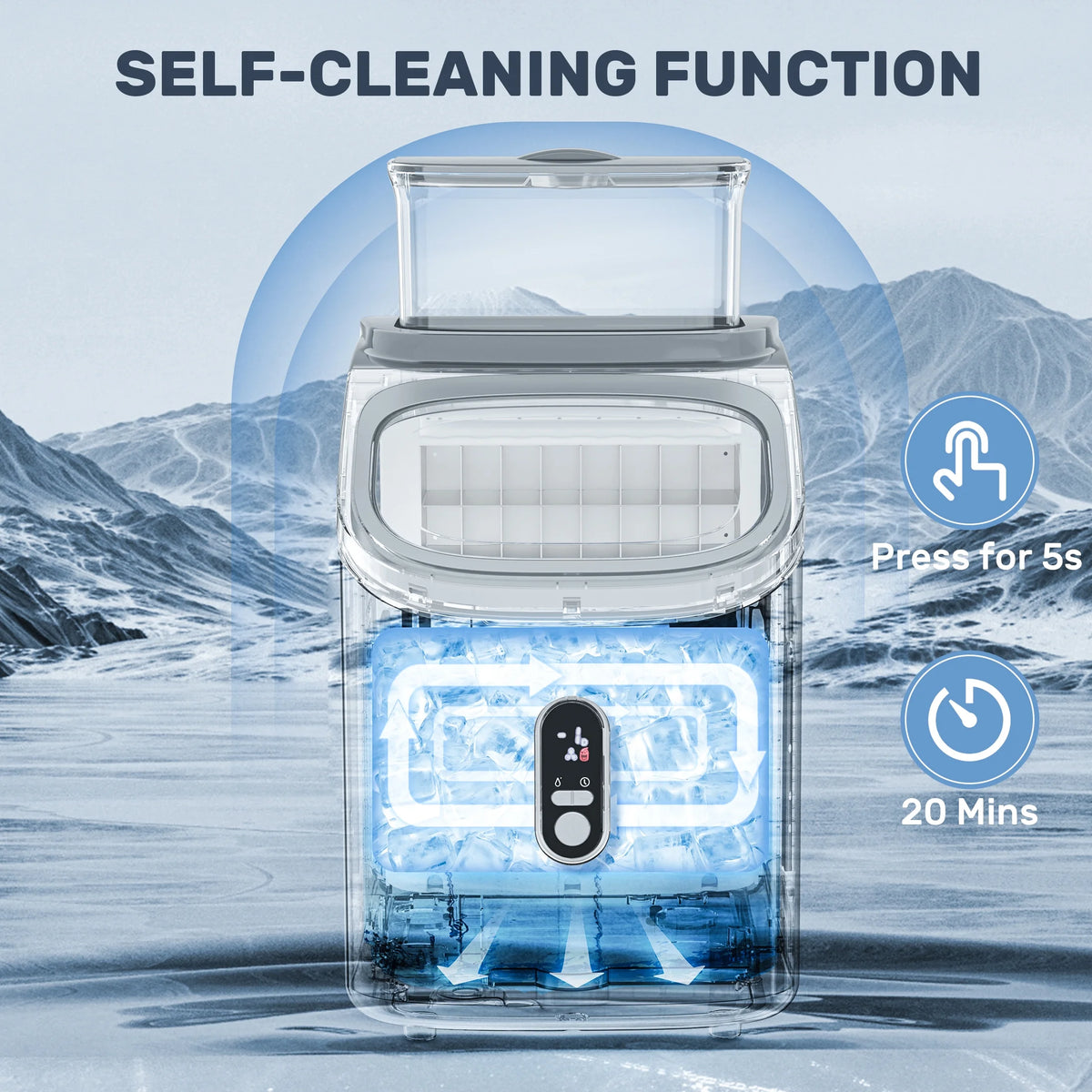 Auseo 45lbs/24H Ice Maker Countertop, 1.5+0.5L Large Water Tank, Cube Ice, Self-Cleaning,  24H Timer, Customizable Ice Making Time, Black