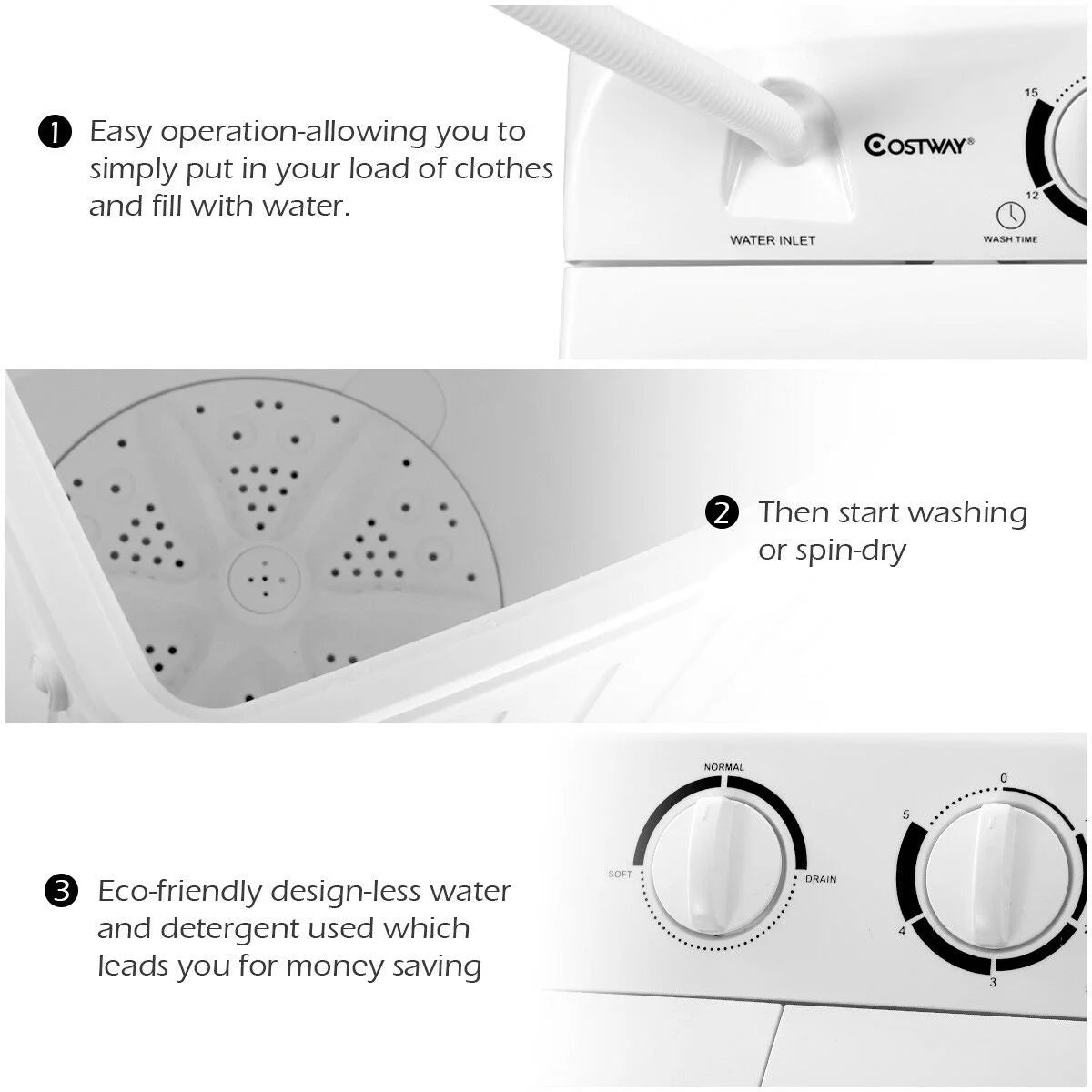 Costway 17.6 lb Portable Mini Compact Twin Tub  Washing Machine Washer Spin Dryer