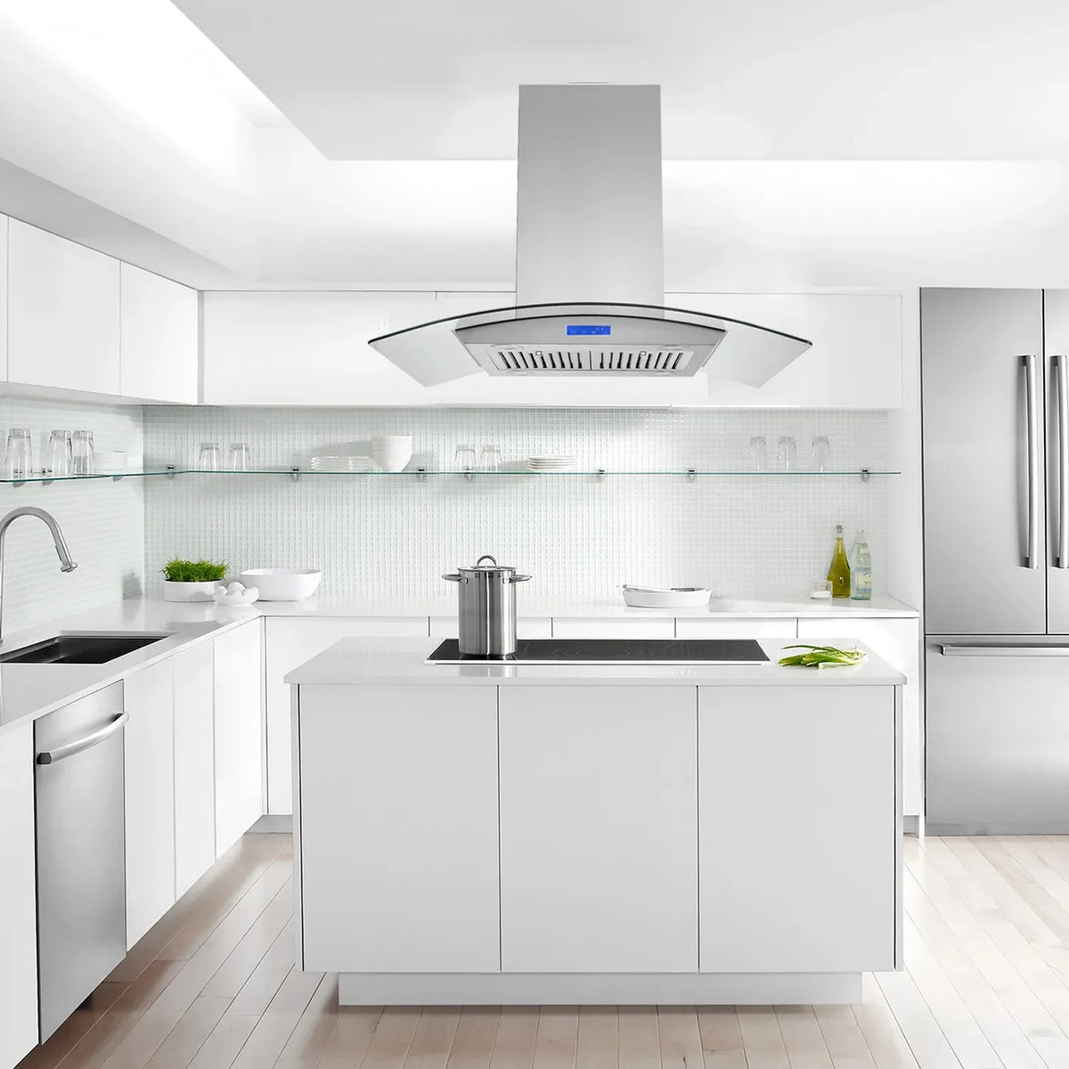 Joeaonz 36-Inch Island Mount Range Hood with 900 CFM, 4 LED Lights, Glass LCD Touch Control