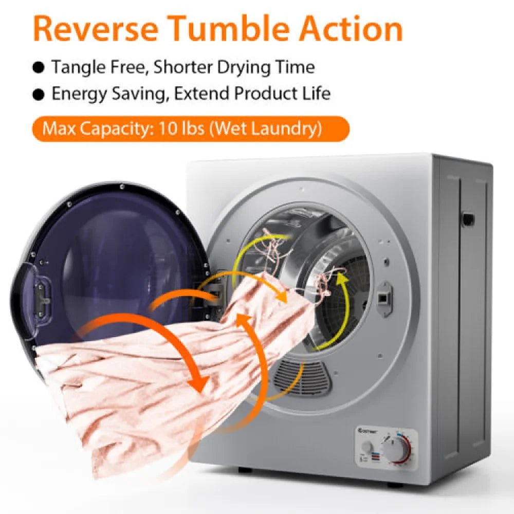 GVN Dryer, Drying Machines,1.5 Cu .ft Clothes Dryer with with Stainless Steel Wall Mount-Gray