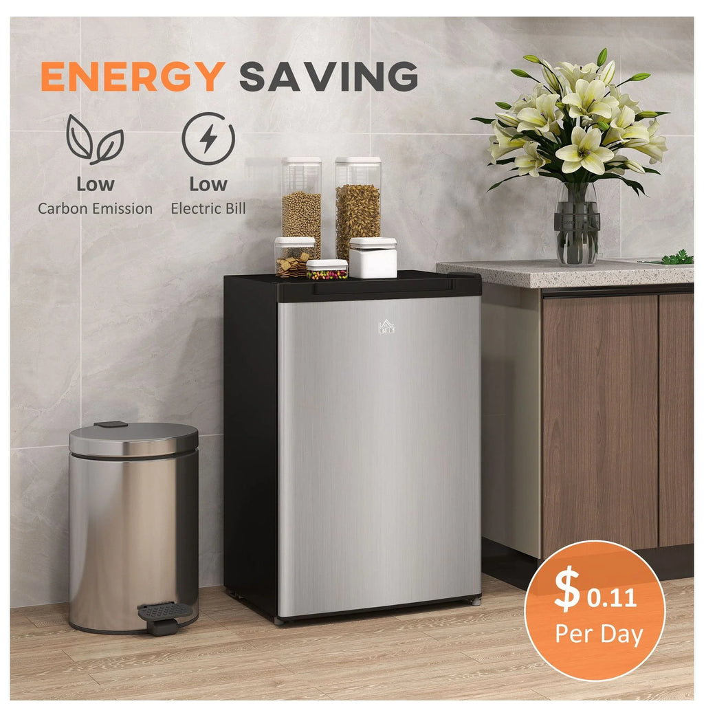 Compact Upright Freezer 3 Cu Ft - Adjustable Thermostat, Reversible Door, Mini Freezer for Apartment, Dorm, Office - Silver