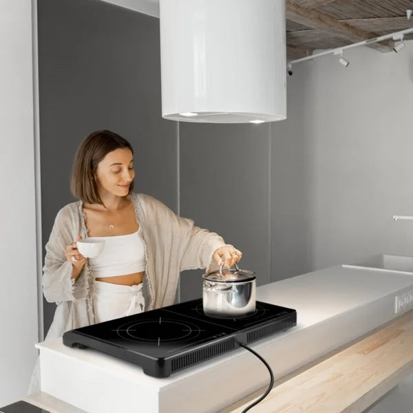 Dual Burner Induction Cooktop, 9 Power/Temperature Levels with Smart Timer, Safety Lock for Simmer/Fry/Boil