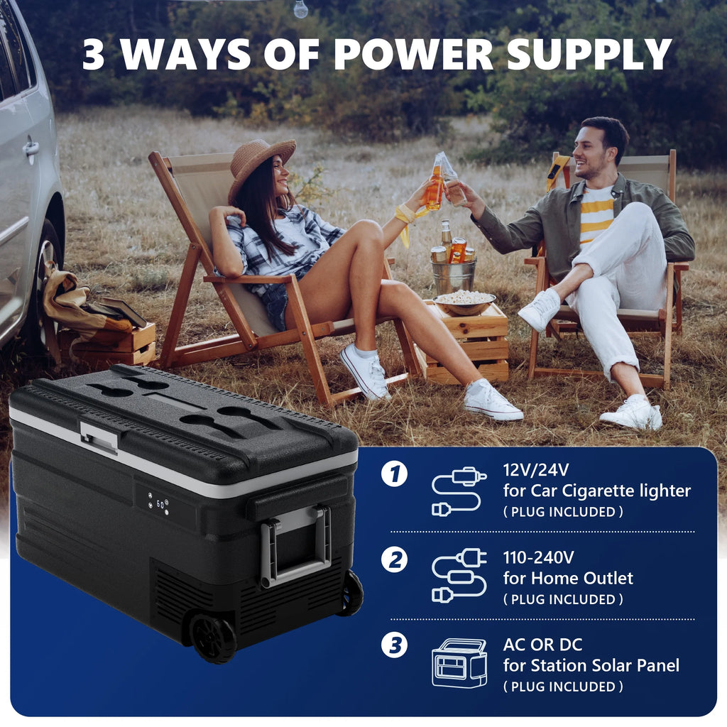 Simzlife 12 Volt Car Refrigerator, 80QT(75L) Portable RV Car Fridge with Wheels, 0�H~68�H, 12/24V DC & 110-240V AC, Black