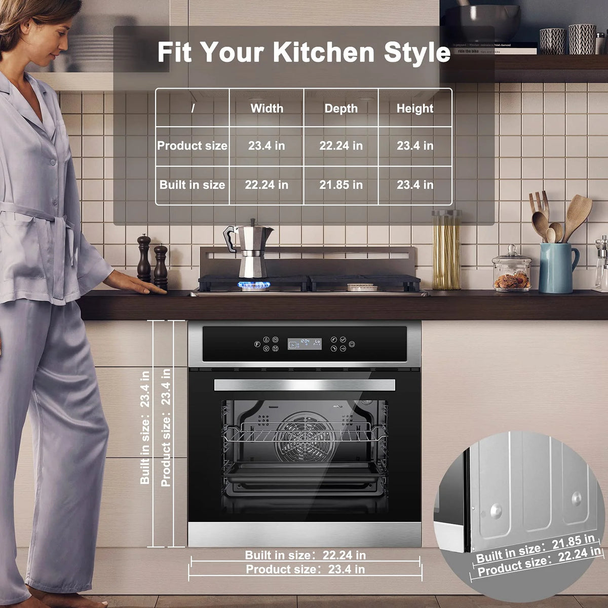 Sunmaki Single Wall Oven 24" Built-in Electric Ovens with 11 Functions 8 Automatic Recipes