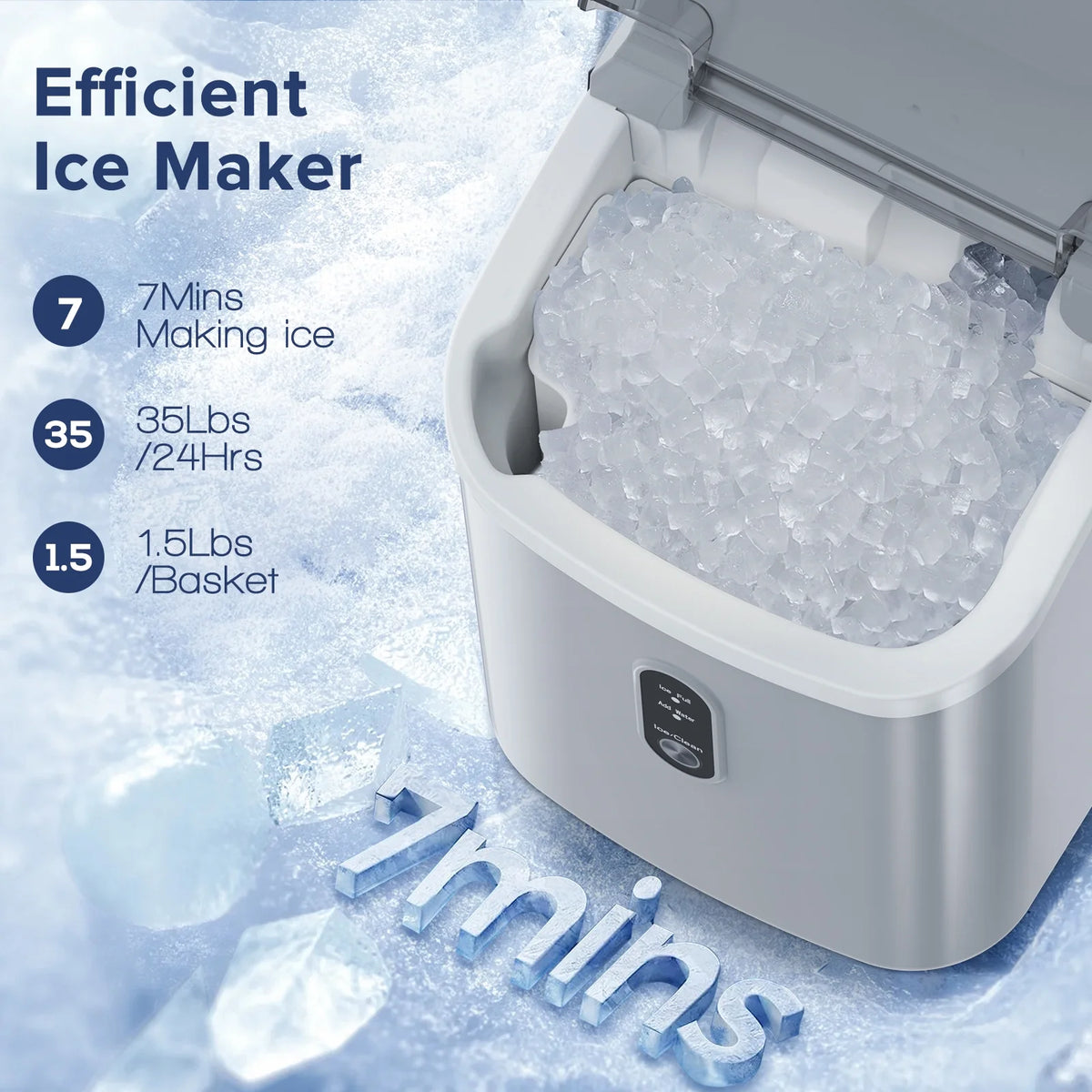 Electactic Nugget Ice Maker Countertop, 35lbs/24H, Self-Cleaning, Pebble Portable Ice Machine with Handle (White)