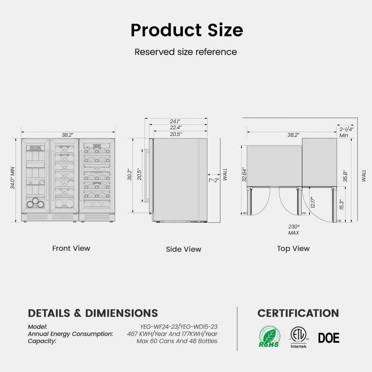 Yeego 30" Wine and Beverage Refrigerator,Two 15" Wine and Beverage Cooler Under Counter or Freestanding, Hold 33 Bottles and 80 Cans(Two Pack)