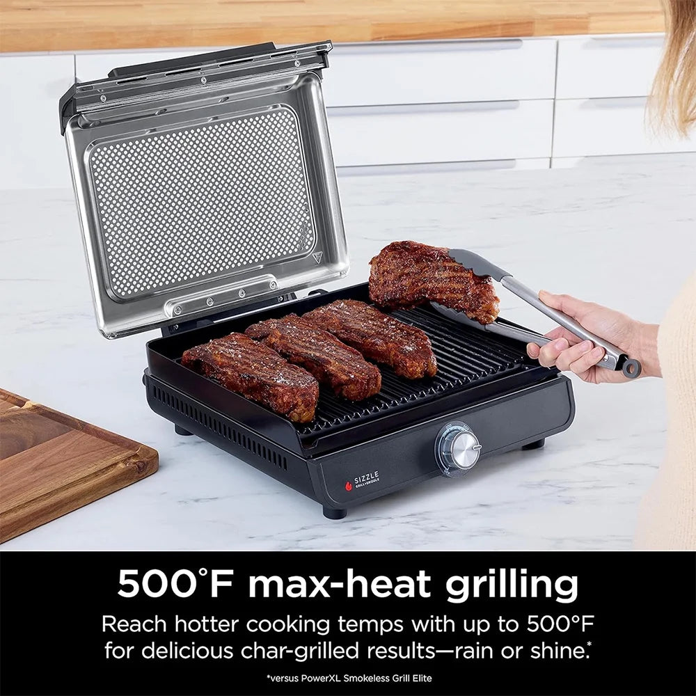 Restored Ninja GR100 Sizzle Smokeless Indoor GrillBundle with 2 Year Enhanced Protection Pack (Refurbished)