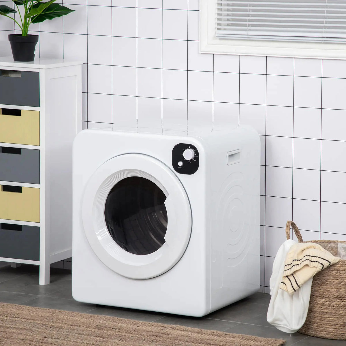 Resenkos Compact Laundry Dryer 1300W Portable Clothes Dryer with 3.2 cu.ft Stainless Steel Drum, Front Load Electric Dryer, White