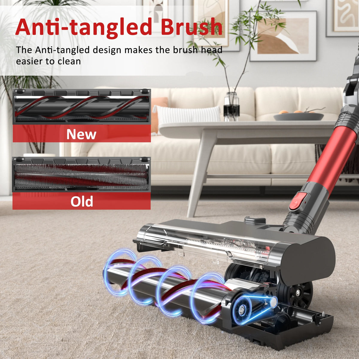 PrettyCare Cordless Stick Vacuum Cleaner Lightweight for Carpet Floor Pet Hair M2